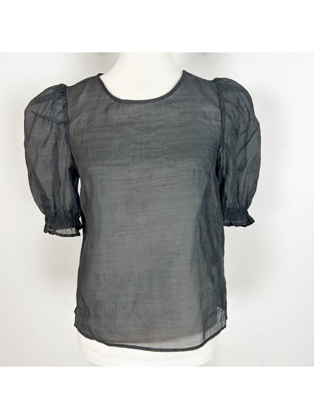 Women's Black Sheer Pullover Top Puff Sleeve Boho Whimsigoth Size‎ Small
